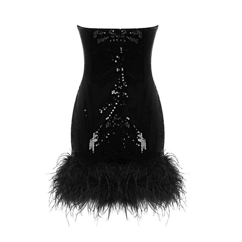 Strapless Feathered Sequin Mini Dress H5292