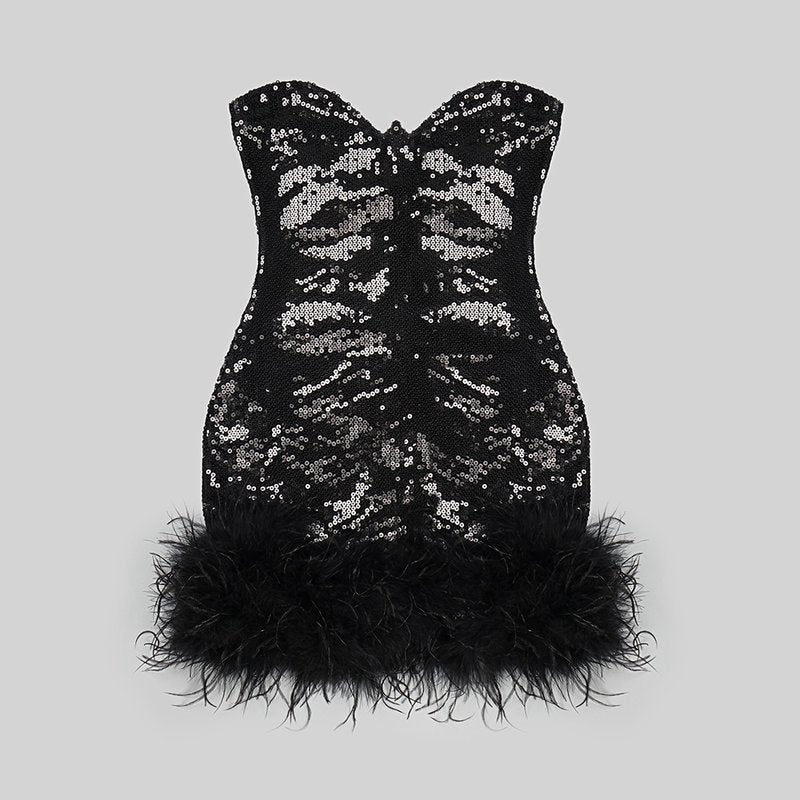 Strapless Feathered Sequin Mini Dress H5292