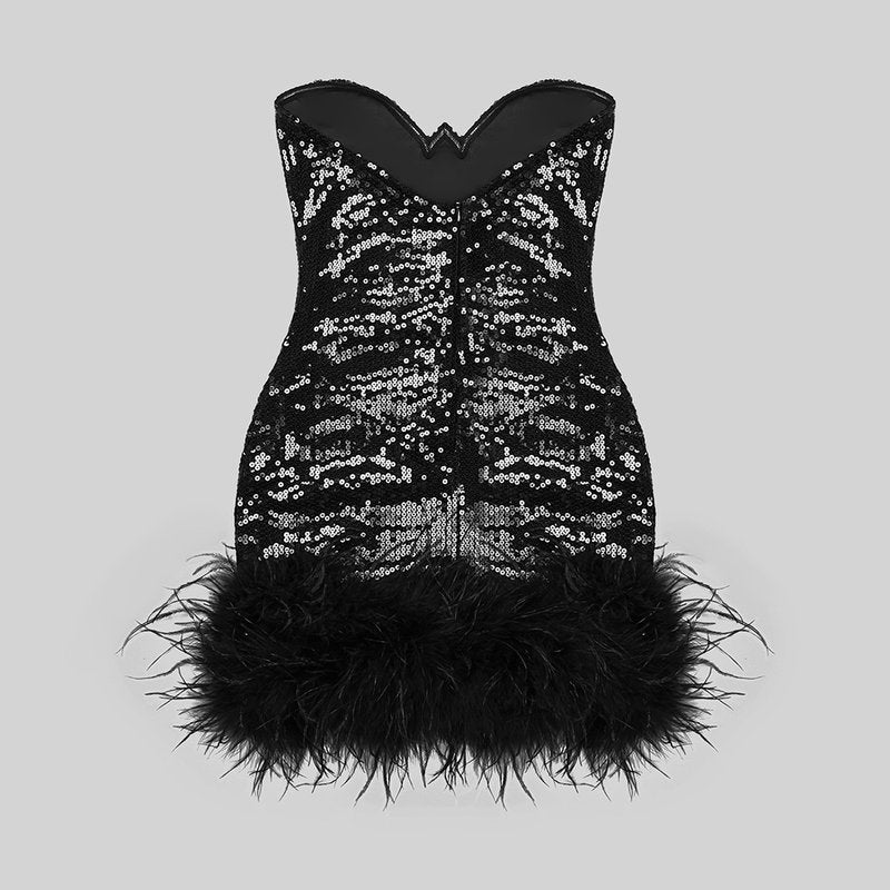 Strapless Feathered Sequin Mini Dress H5292
