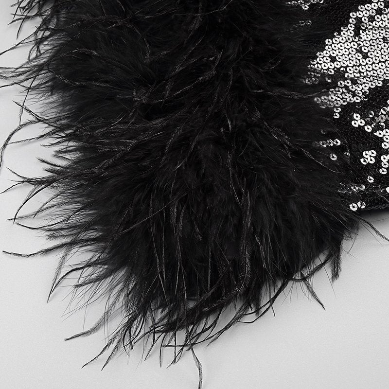 Strapless Feathered Sequin Mini Dress H5292