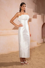 Strapless Floral Appliqué Midi Dress H6228