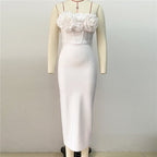 Strapless Floral Appliqué Midi Dress H6228