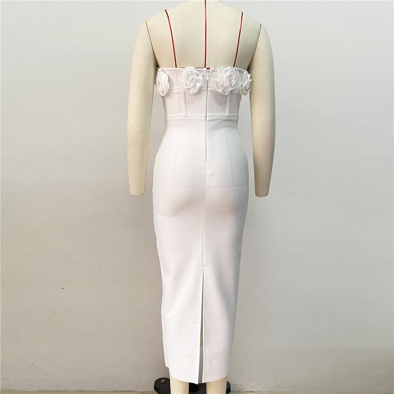 Strapless Floral Appliqué Midi Dress H6228
