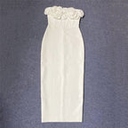 Strapless Floral Appliqué Midi Dress H6228