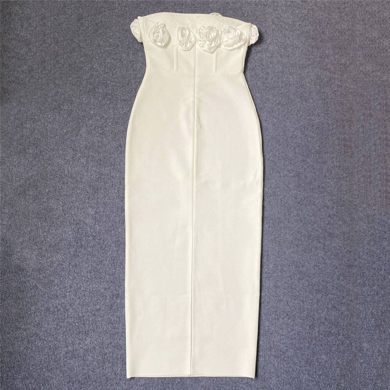 Strapless Floral Appliqué Midi Dress H6228