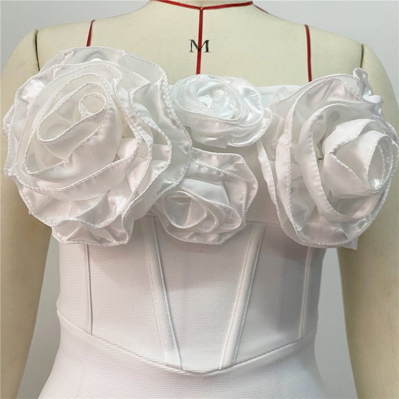 Strapless Floral Appliqué Midi Dress H6228
