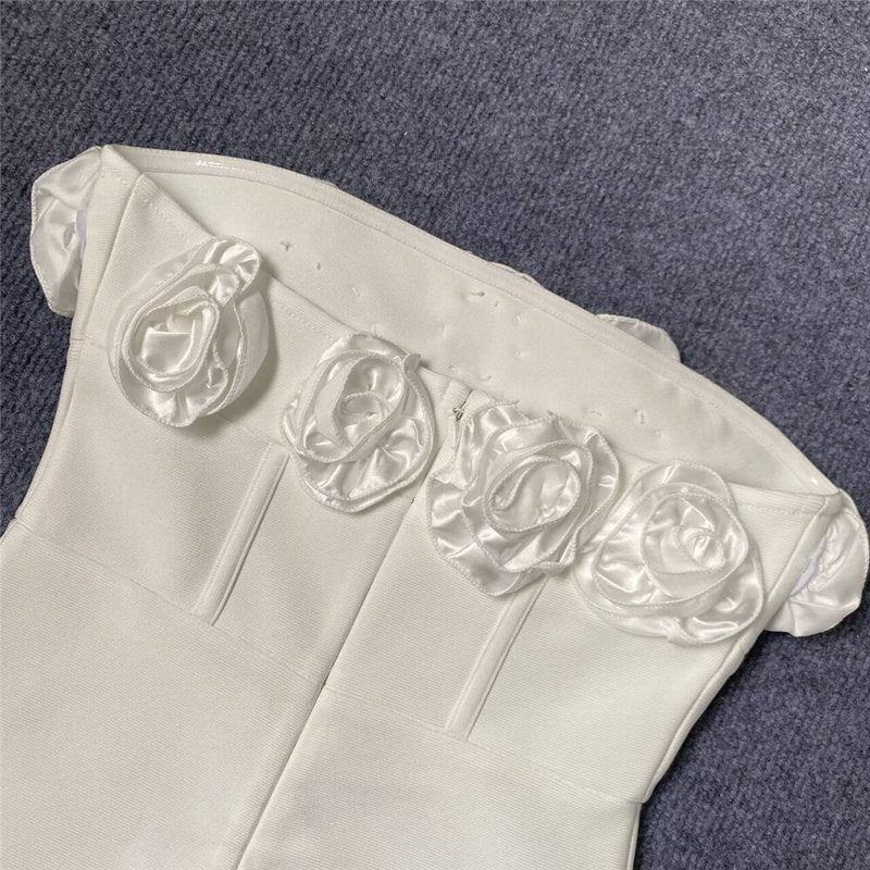Strapless Floral Appliqué Midi Dress H6228