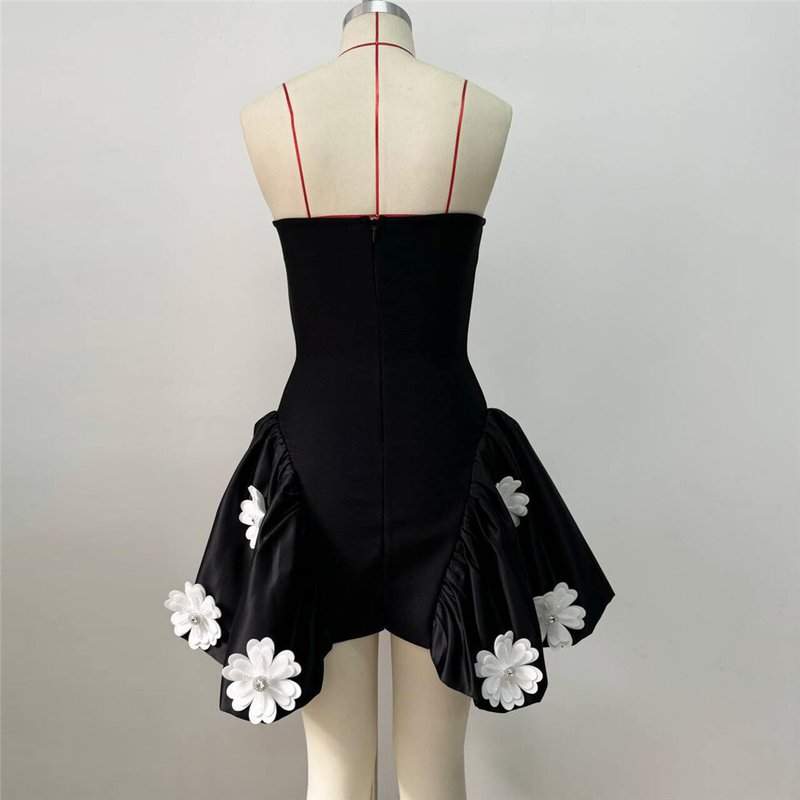 Strapless Floral Applique Mini Dress H6524