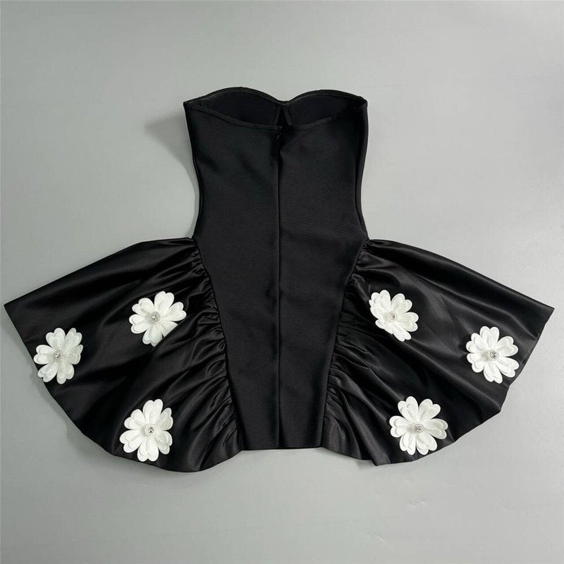 Strapless Floral Applique Mini Dress H6524