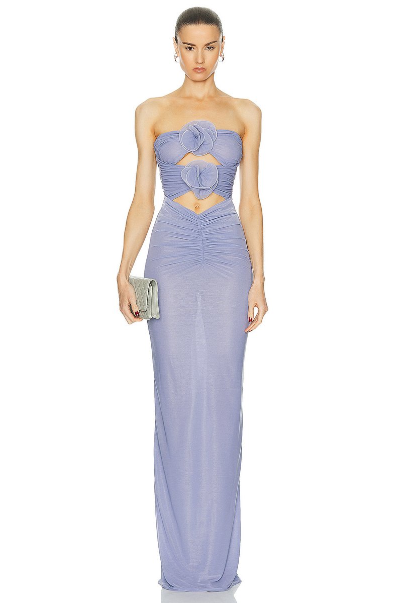 Strapless Floral Cutout Maxi Dress H6381