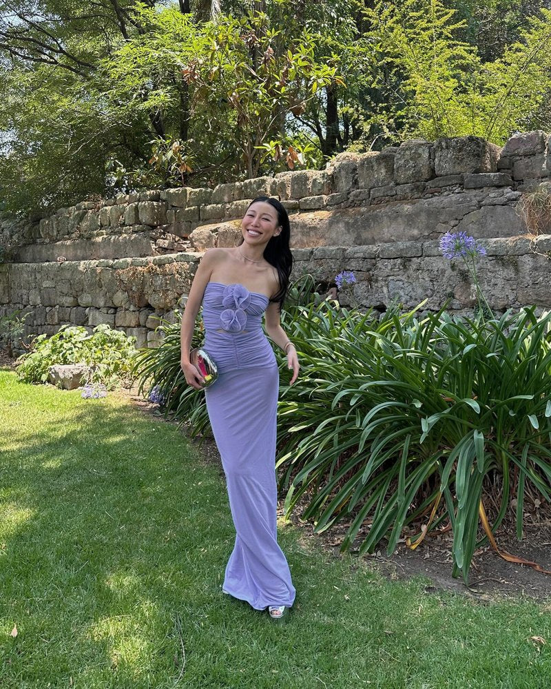 Strapless Floral Cutout Maxi Dress H6381