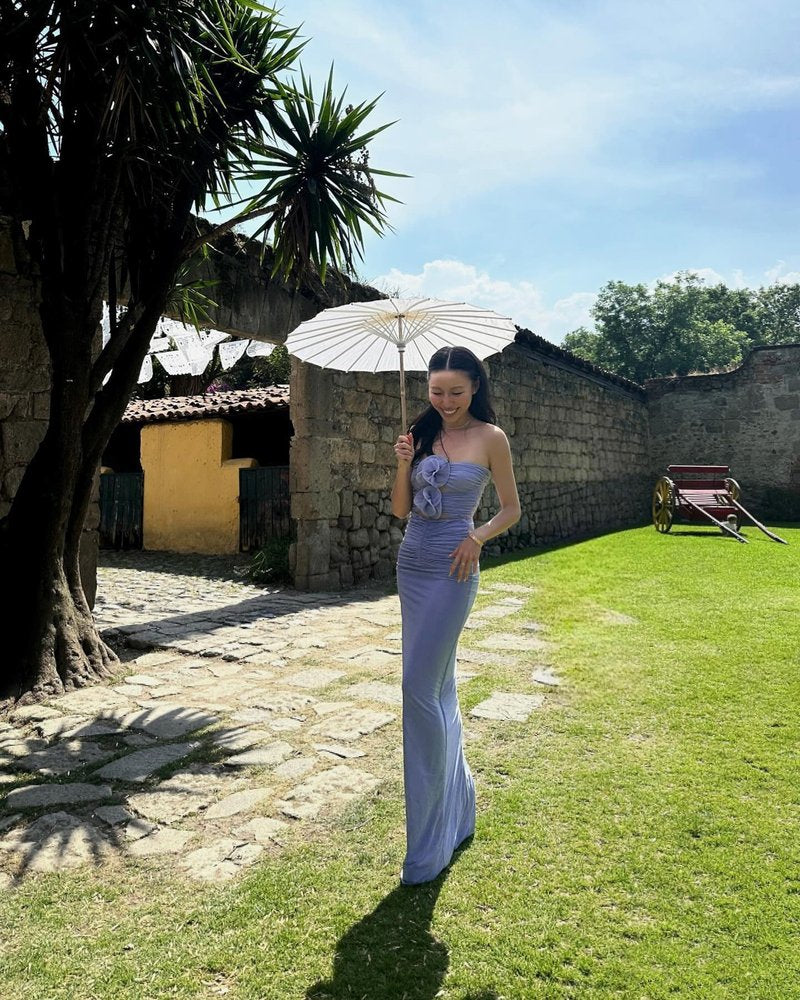 Strapless Floral Cutout Maxi Dress H6381