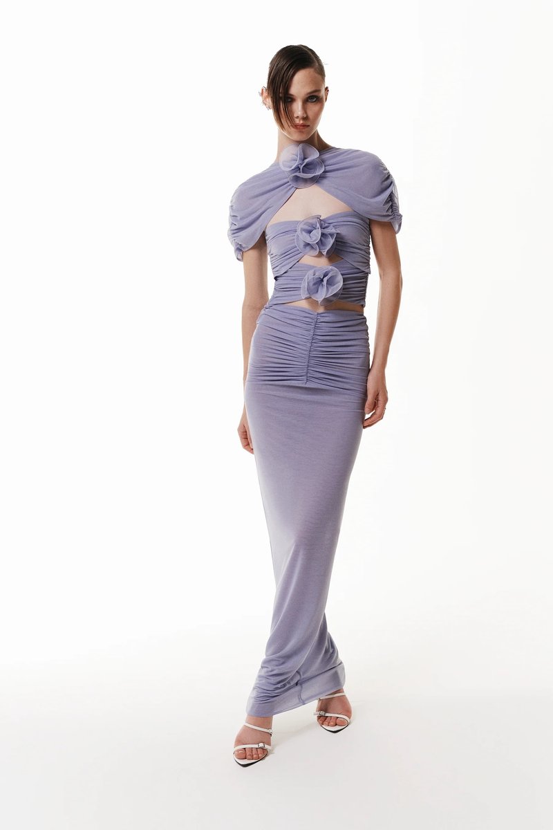 Strapless Floral Cutout Maxi Dress H6381