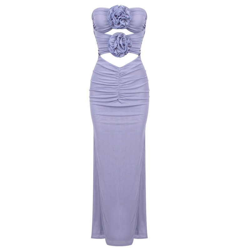 Strapless Floral Cutout Maxi Dress H6381