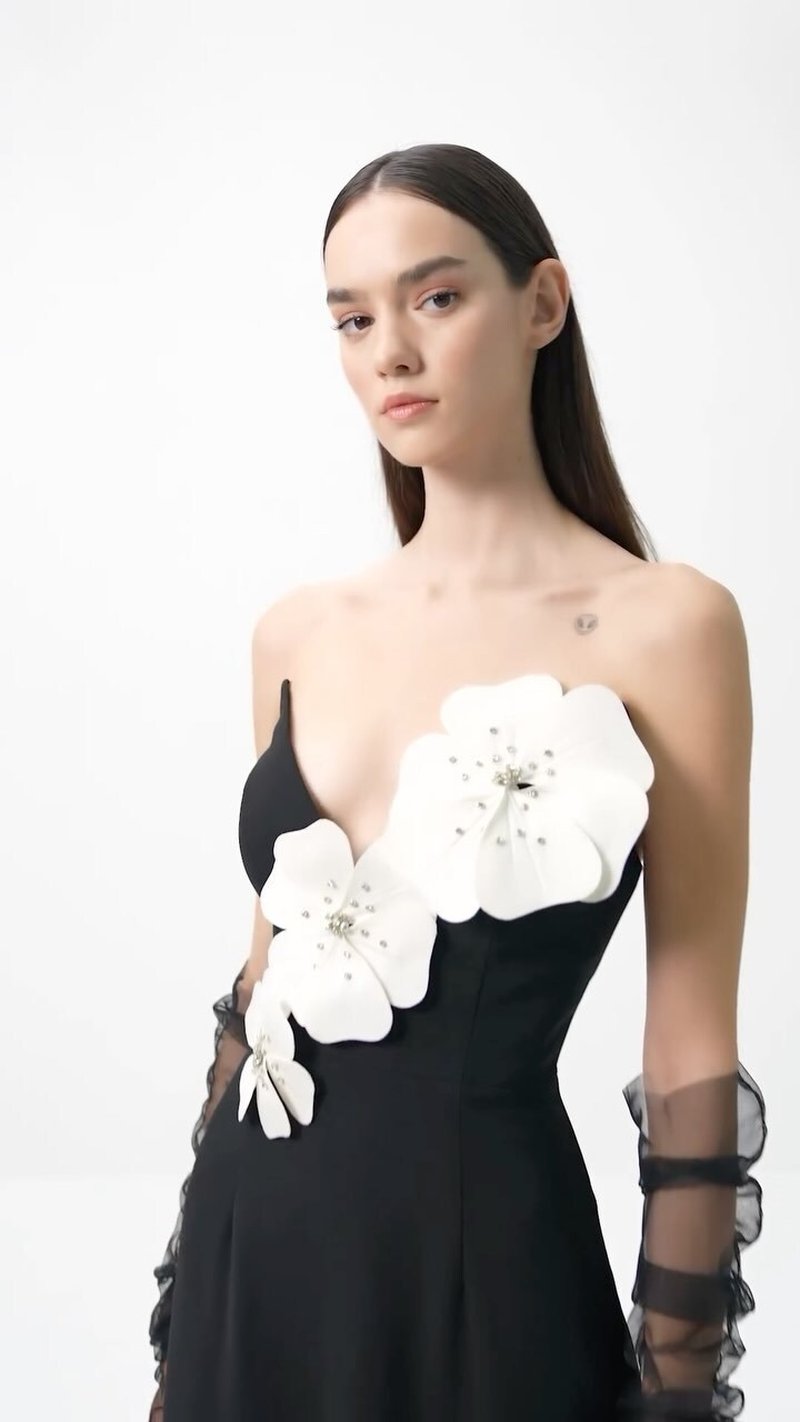 Strapless Floral Embellished Evening Gown H6312