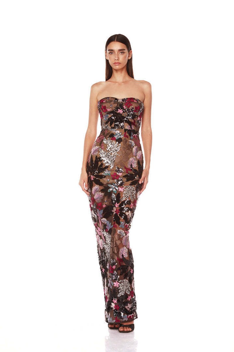 Strapless Floral Embellished Maxi Dress H6476