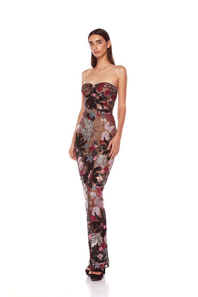 Strapless Floral Embellished Maxi Dress H6476