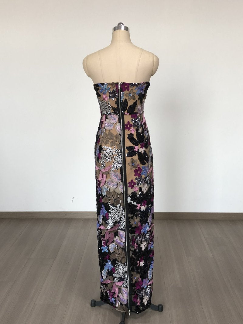 Strapless Floral Embellished Maxi Dress H6476