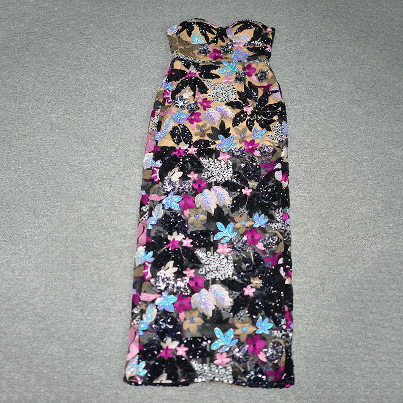 Strapless Floral Embellished Maxi Dress H6476