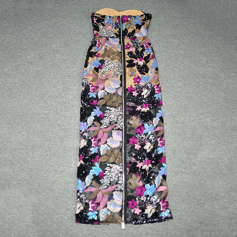 Strapless Floral Embellished Maxi Dress H6476