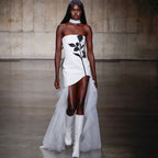Strapless Floral Embroidered Asymmetrical Dress H6406