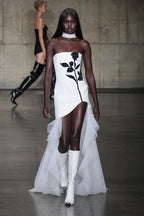 Strapless Floral Embroidered Asymmetrical Dress H6406