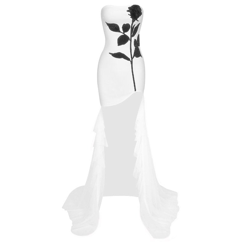 Strapless Floral Embroidered Asymmetrical Dress H6406