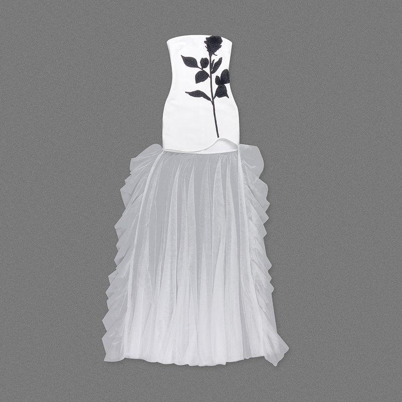 Strapless Floral Embroidered Asymmetrical Dress H6406