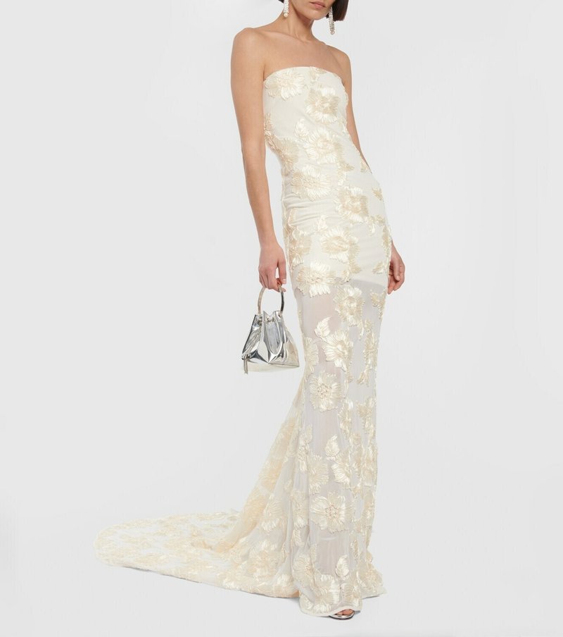 Strapless Floral Embroidered Gown H6349
