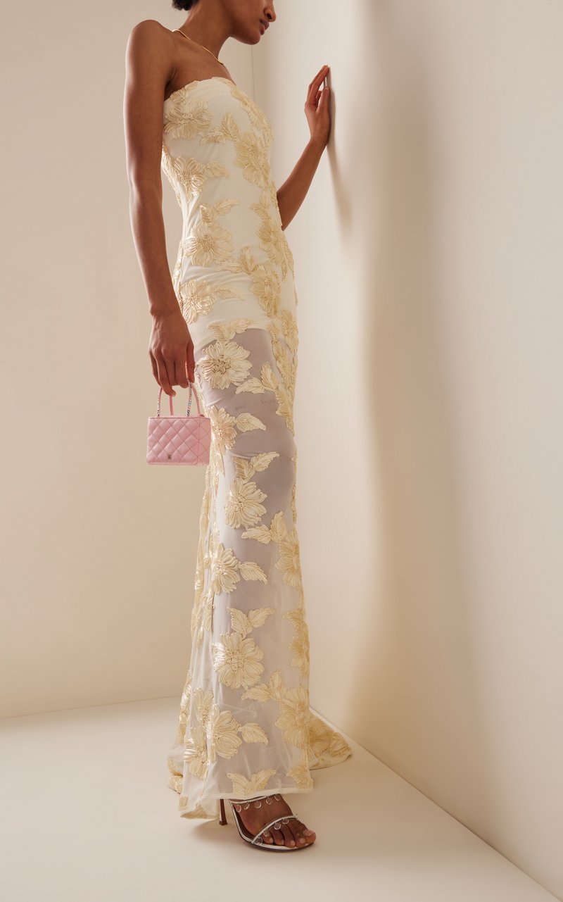 Strapless Floral Embroidered Gown H6349