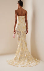 Strapless Floral Embroidered Gown H6349