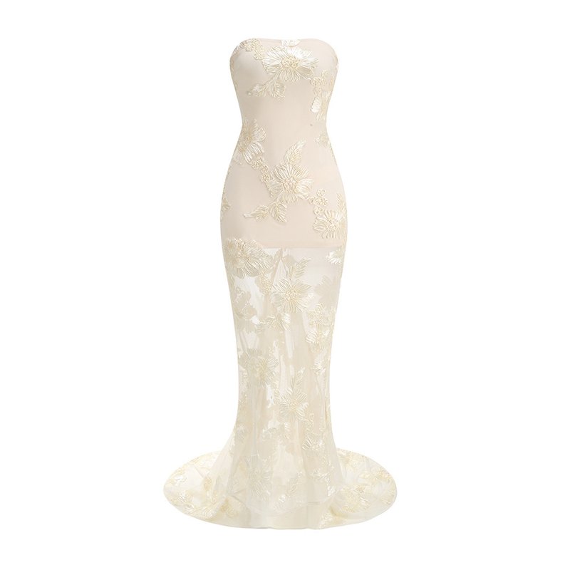 Strapless Floral Embroidered Gown H6349