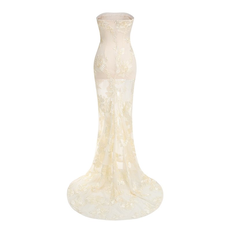 Strapless Floral Embroidered Gown H6349