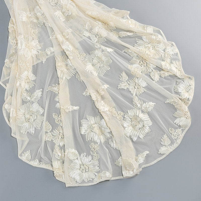 Strapless Floral Embroidered Gown H6349