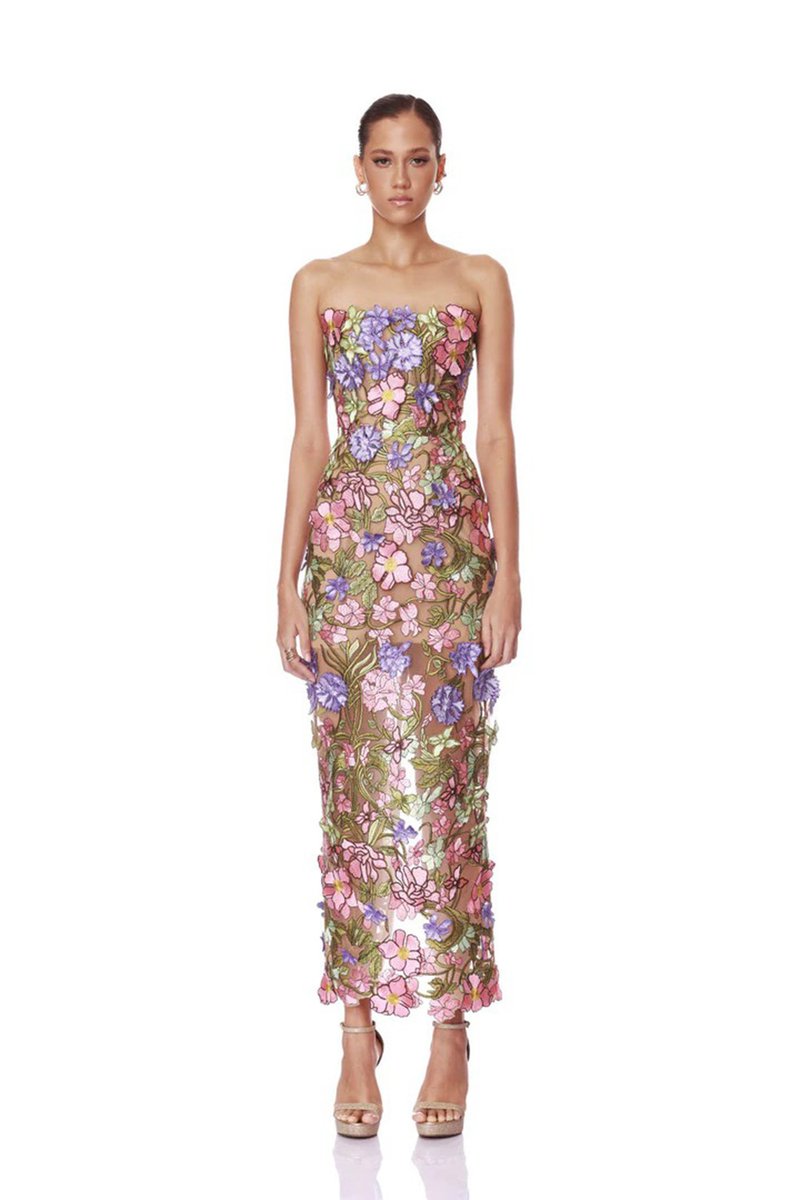 Fashion Strapless Floral Embroidered Midi Dress H7154