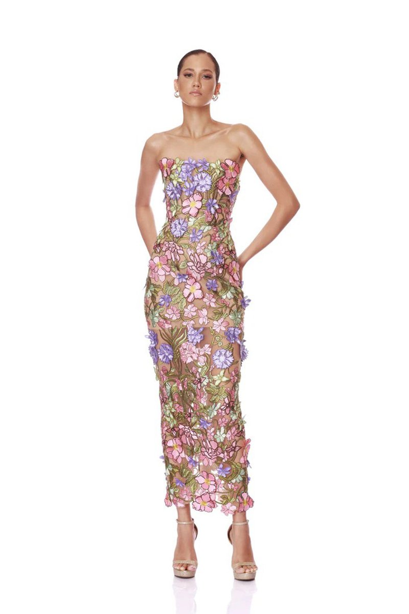 Fashion Strapless Floral Embroidered Midi Dress H7154