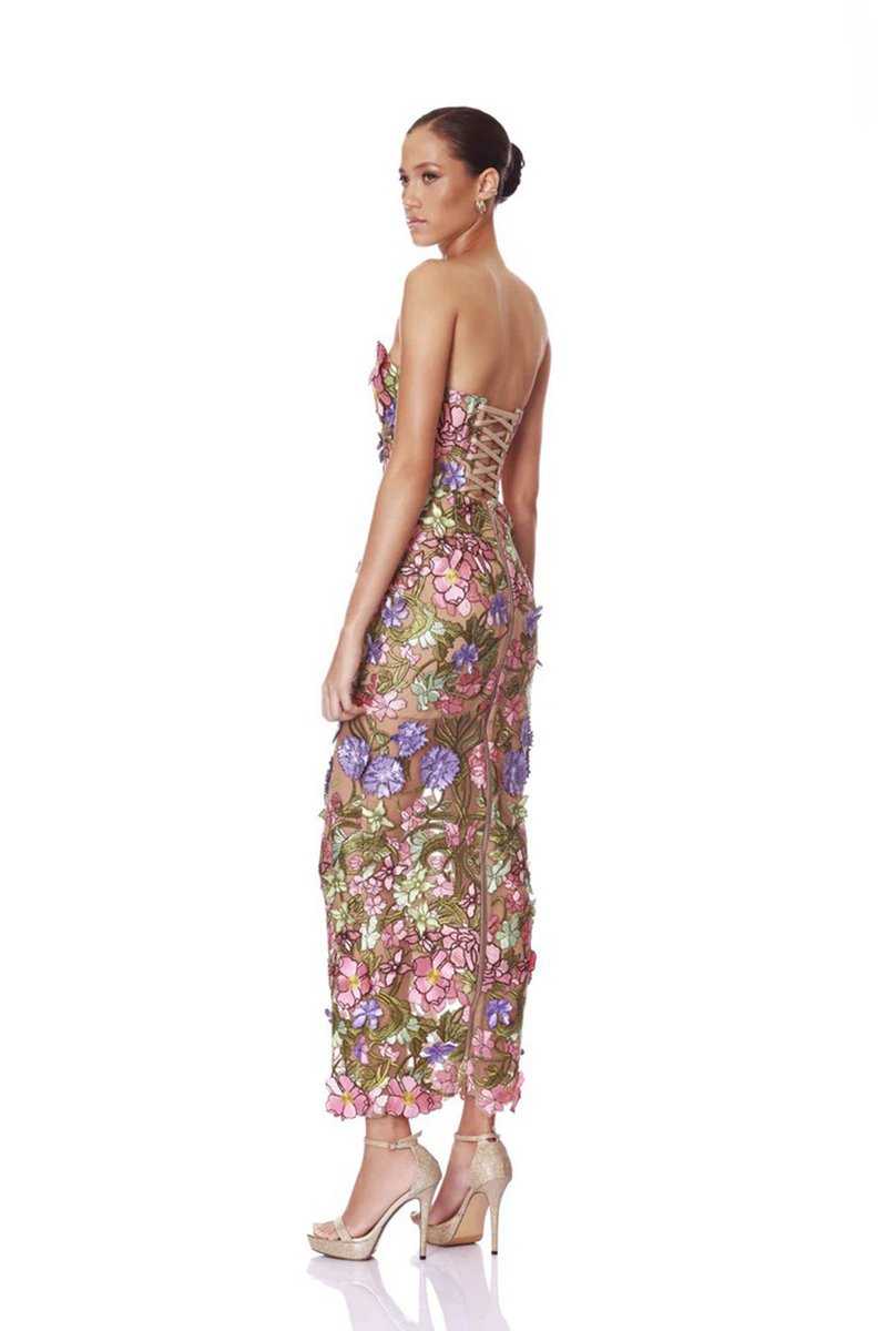 Fashion Strapless Floral Embroidered Midi Dress H7154