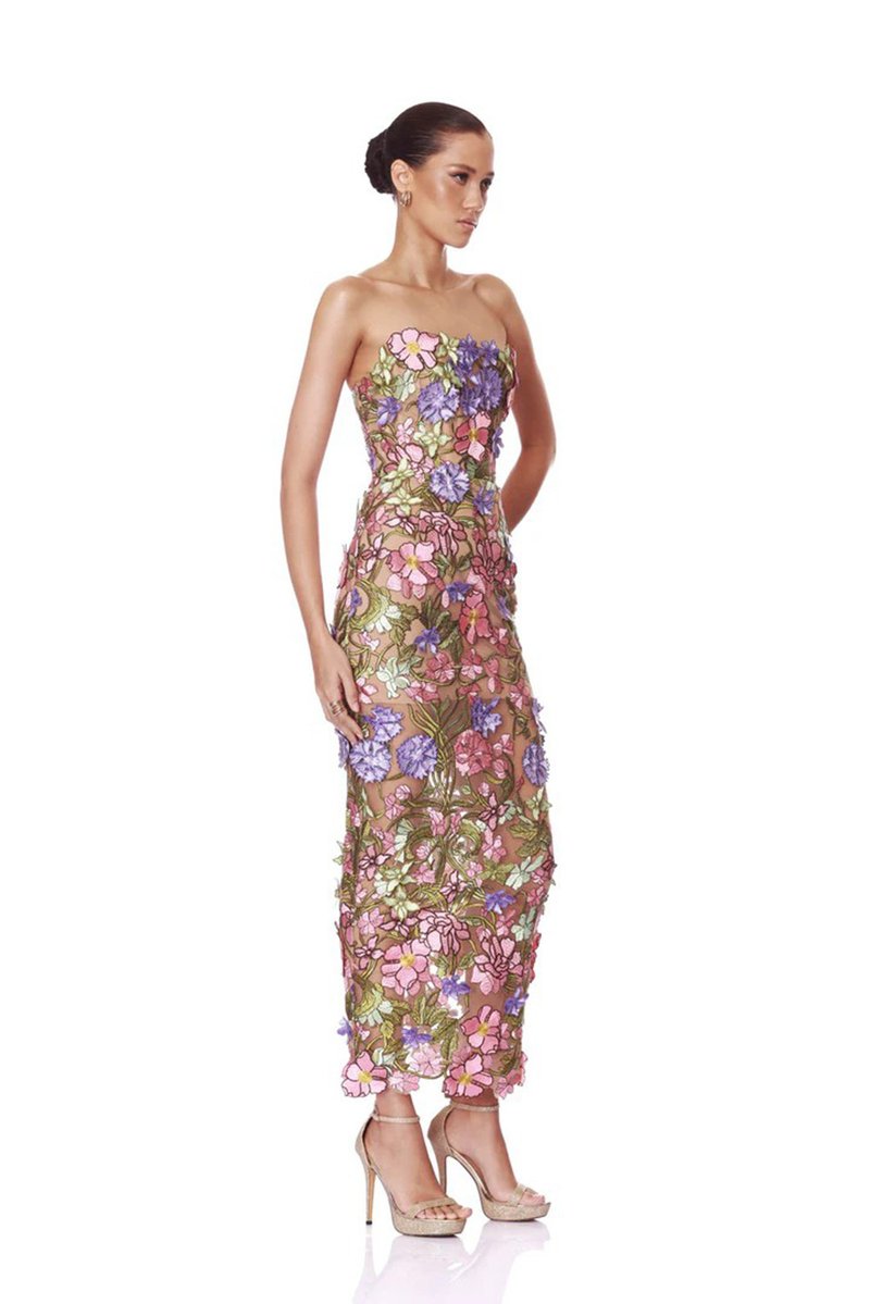 Fashion Strapless Floral Embroidered Midi Dress H7154