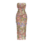 Fashion Strapless Floral Embroidered Midi Dress H7154