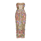 Fashion Strapless Floral Embroidered Midi Dress H7154