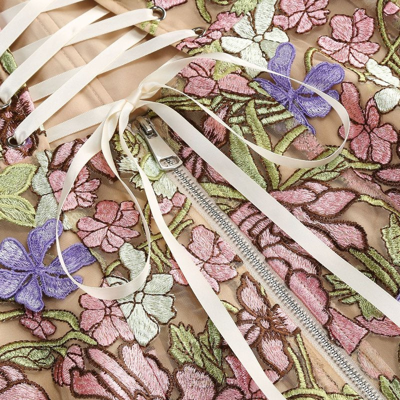 Fashion Strapless Floral Embroidered Midi Dress H7154