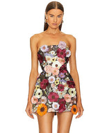 Strapless Floral Embroidered Mini Dress H6396