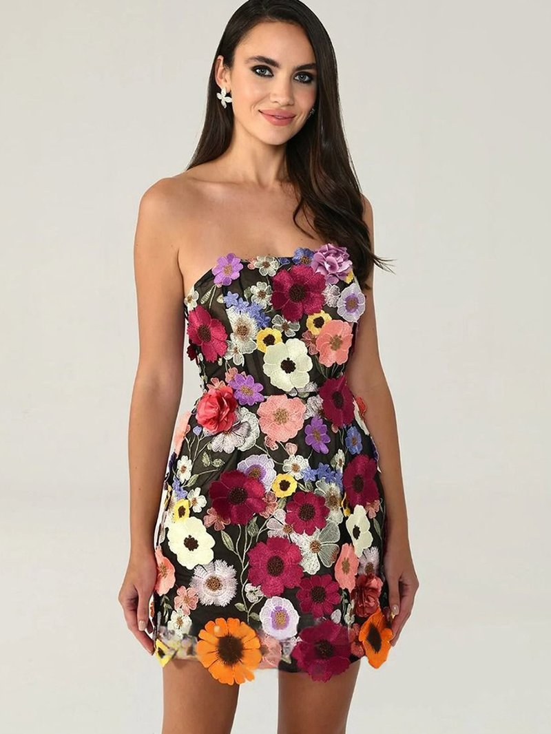 Strapless Floral Embroidered Mini Dress H6396