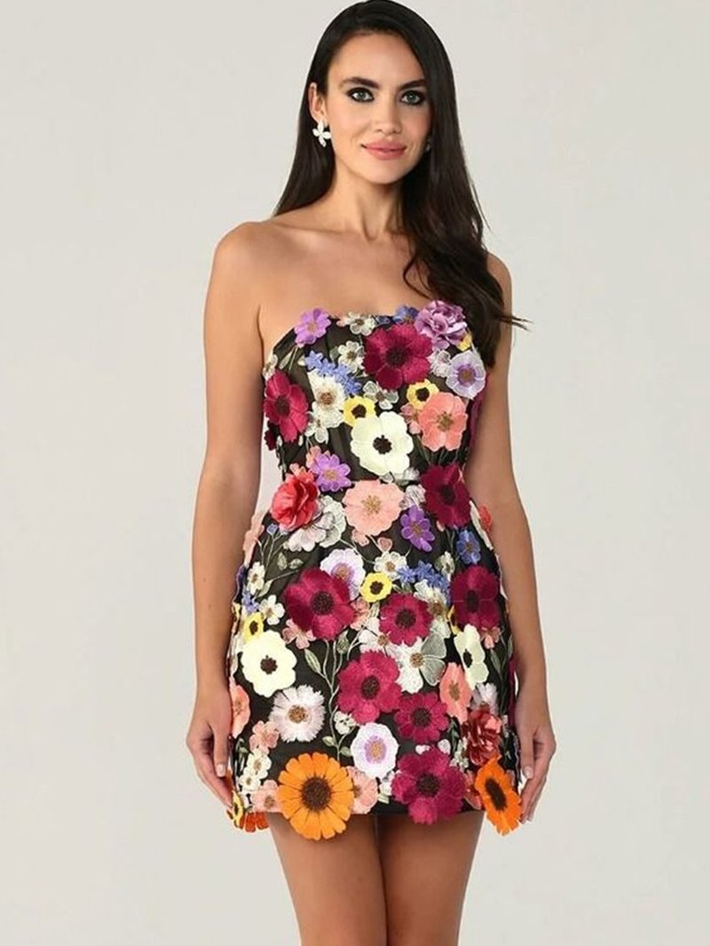 Strapless Floral Embroidered Mini Dress H6396