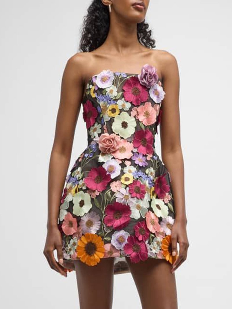 Strapless Floral Embroidered Mini Dress H6396
