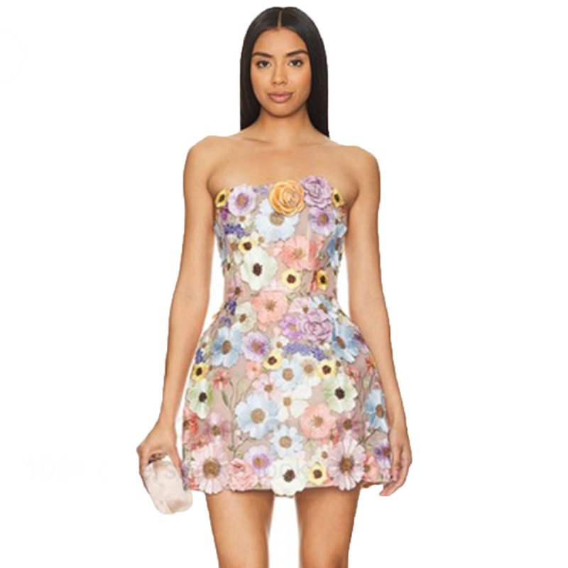 Strapless Floral Embroidered Mini Dress H6396