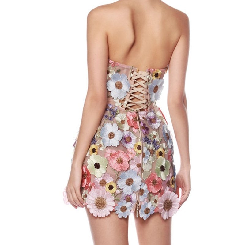 Strapless Floral Embroidered Mini Dress H6396
