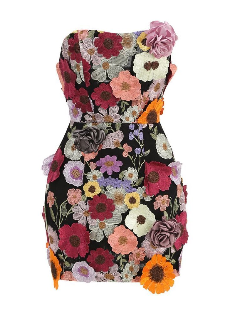 Strapless Floral Embroidered Mini Dress H6396