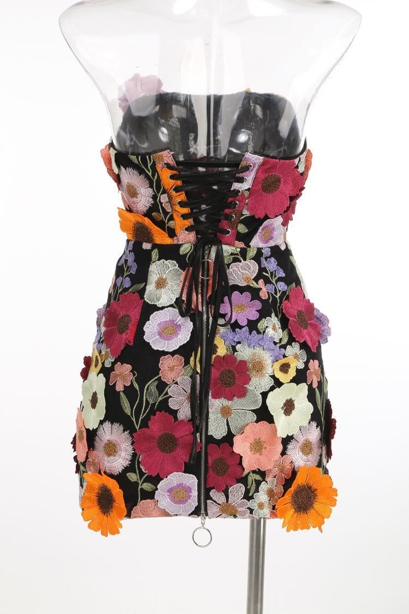 Strapless Floral Embroidered Mini Dress H6396