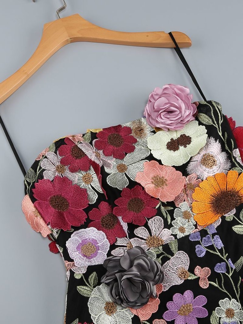 Strapless Floral Embroidered Mini Dress H6396